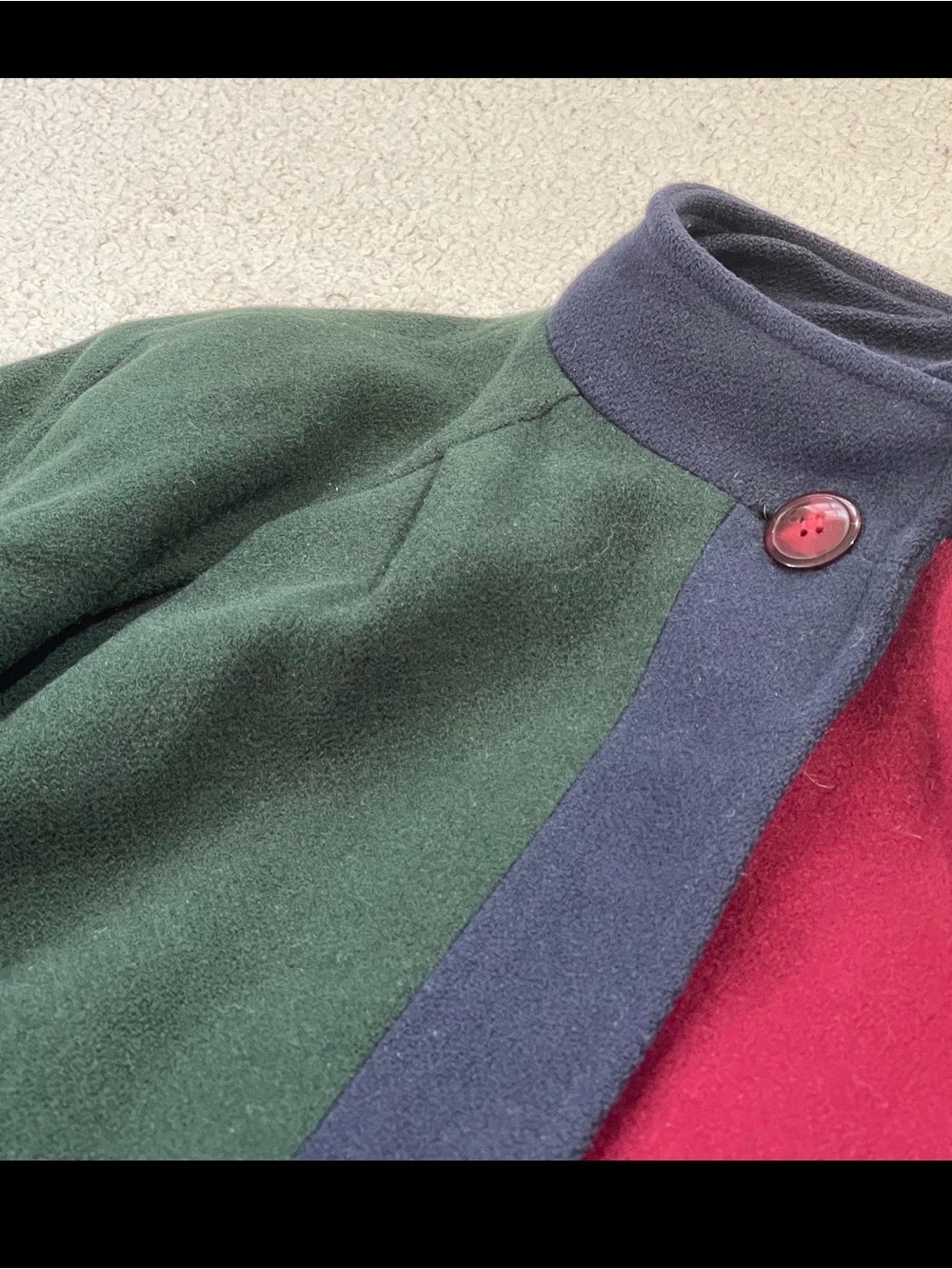 Vintage Colorblock Wool Pea Coat - Burgundy, Forest Green & Navy - Picture 3 of 8